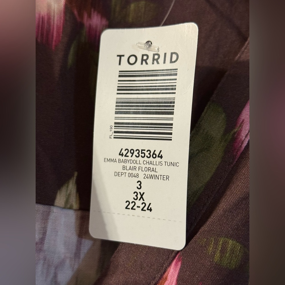 Torrid Emma Babydoll Challis Tunic Sz 3 (22-24)  NWT - Picture 8 of 8